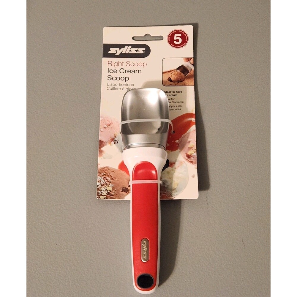 Zyliss lce Cream Scoop Weighted Ergonomic Balanced Red Handle Metal BPA Free
